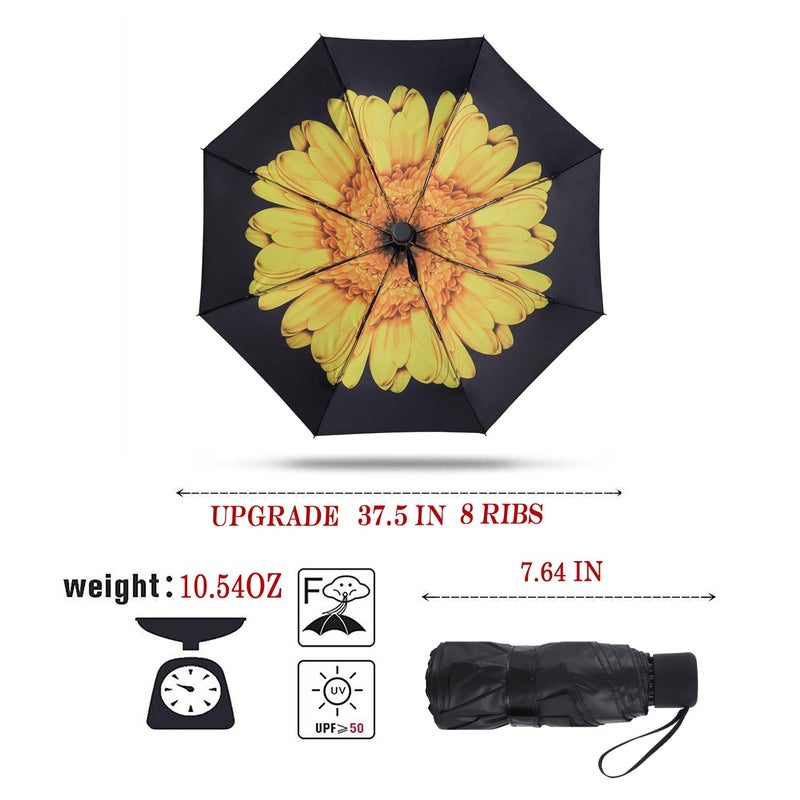 SY COMPACT Travel Compact Umbrella Mini Lightweight Umbrellas with UV Protection (Yellow Flower) - Image 1